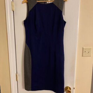 White House Black Market Women's Navy Gray Knit Sheath Sleeveless Dress Size 12